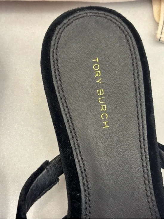 Tory Burch Black Velvet Pointed-Toe Beaded Mules - Picture 6 of 10